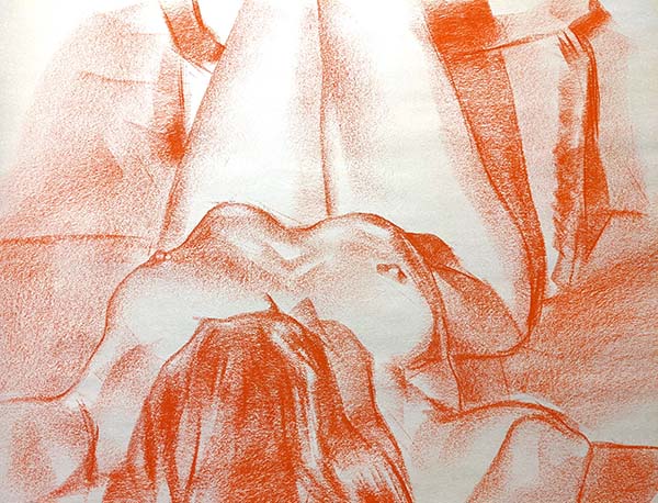 kay on her back in red